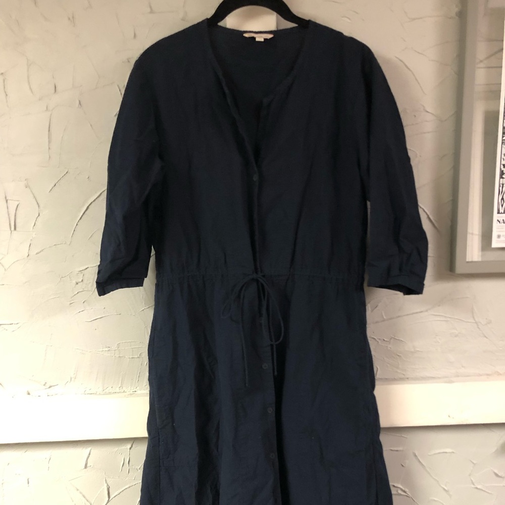 Gap medium navy drawstring waist button dress